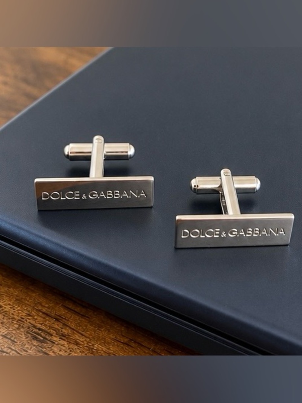 Dolce & Gabbana Silver-Tone Engraved Logo Rectangular Cufflinks